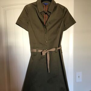 Solezia Cruise olive green button up dress with tie waist, size Small